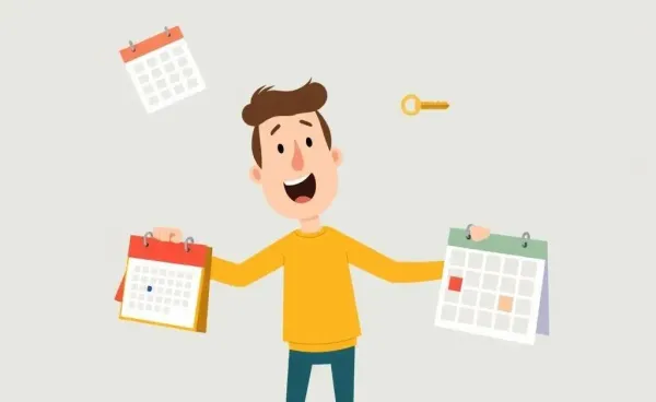 A person juggling keys and a calendar, planning a mortgage transfer