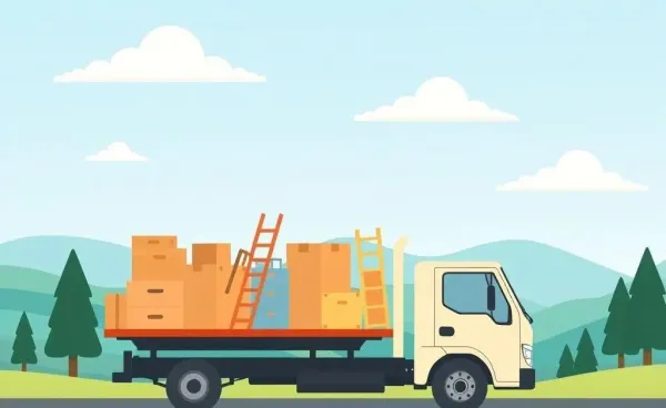 A moving truck on a scenic route, symbolizing relocation