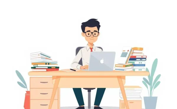 An illustration of a multi-product specialist's work environment filled with insurance manuals.