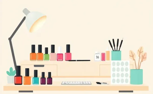 A desk setup with nail care items and gel nail stickers