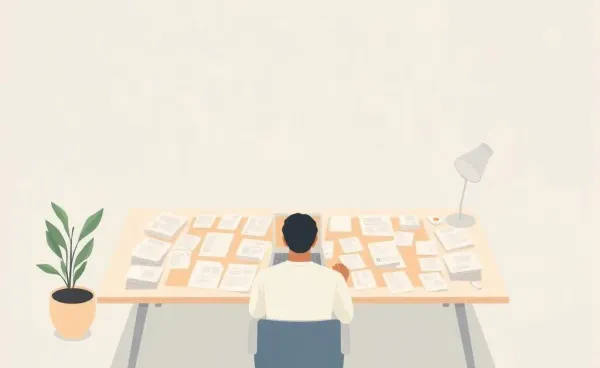 Person navigating work documents at a serene desk