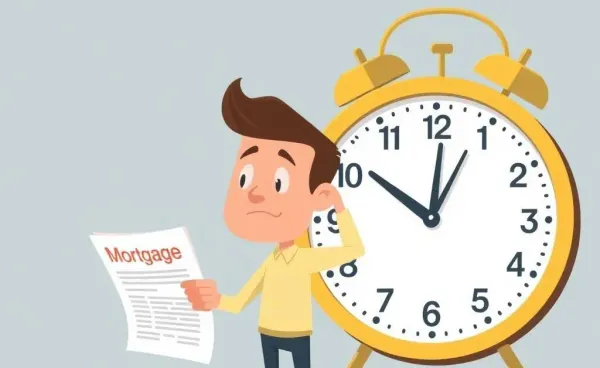 Person holding mortgage papers with a ticking clock in the background