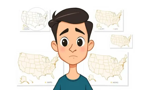 Cartoon person looking puzzled at U.S. healthcare maps