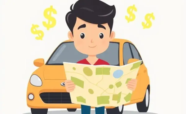 A cartoon image illustrating a journey towards managing auto loan debt.