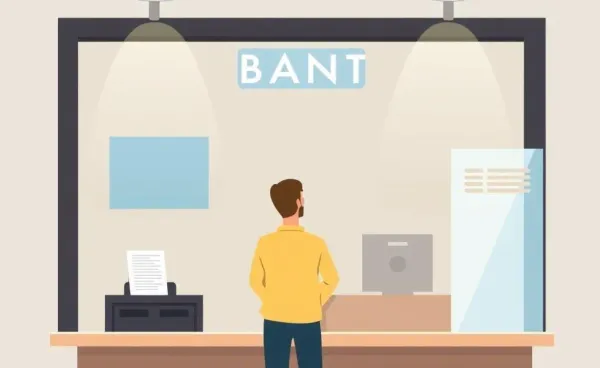 Person at a bank counter dealing with a bank teller