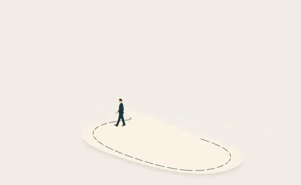 An individual navigating a winding career path with determination