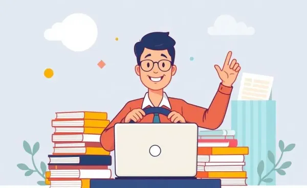 A person navigating financial documents and a laptop confidently.