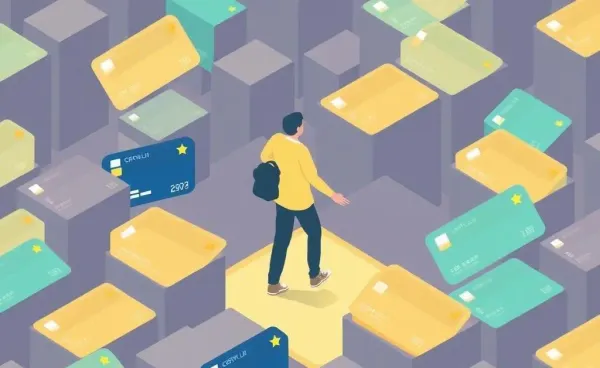 Person navigating a maze of credit card bonuses