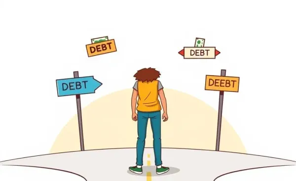 Illustration of a person at a debt crossroads