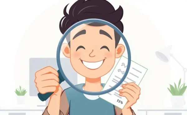 A person examining dental bills with a magnifying glass