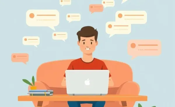 Person navigating feedback online with a calm demeanor