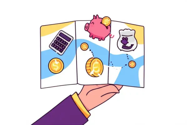 Illustration of navigating financial symbols with a map