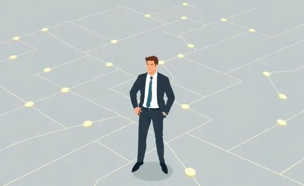 Financial analyst confidently navigating a career maze