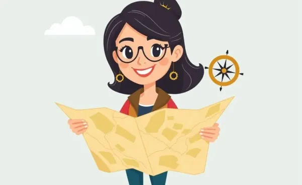 Woman confidently navigating her financial future with a map and compass