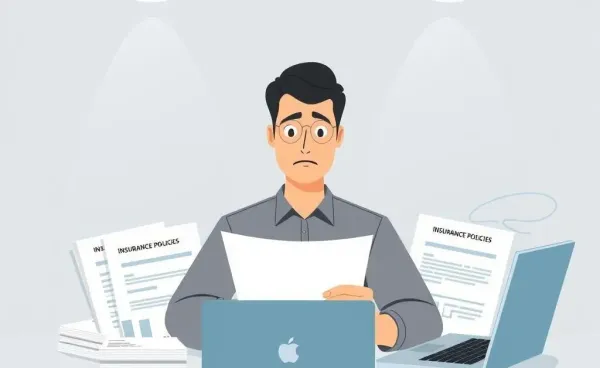 Person puzzled over health insurance paperwork with a laptop.