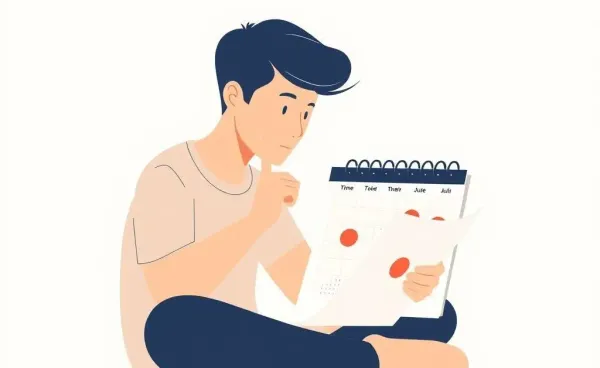 Person thoughtfully looking at a calendar with important dates circled.