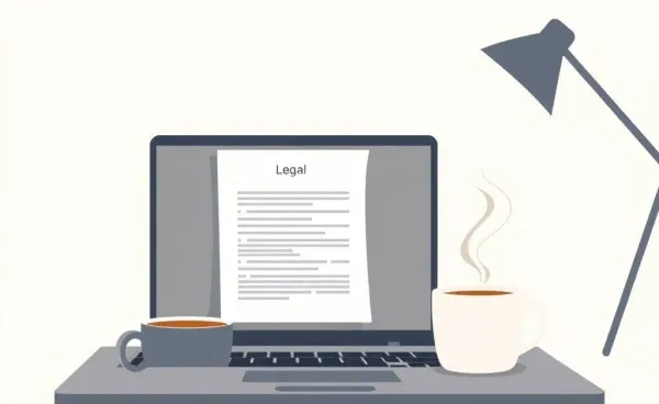 An inviting home office desk with legal documents and a laptop
