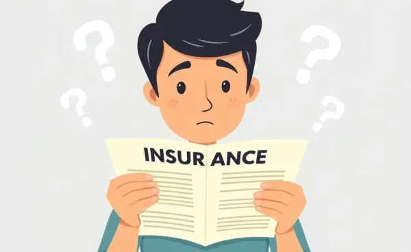 Person examining insurance policy with question marks