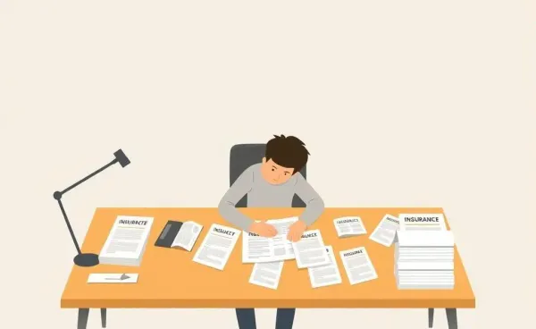 A person analyzing different insurance policies at a desk