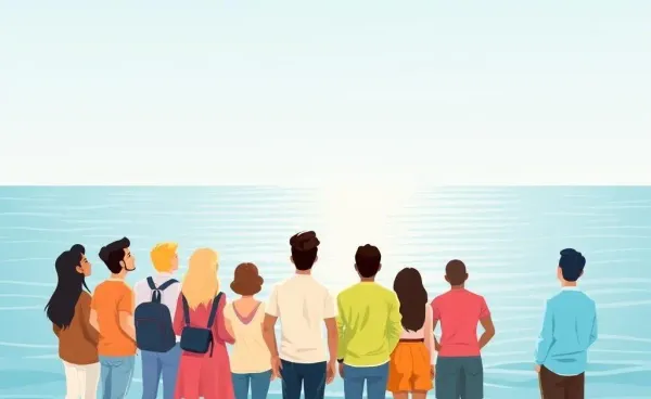 A diverse group of people looking at the sea representing the vast choices in high-risk insurance.