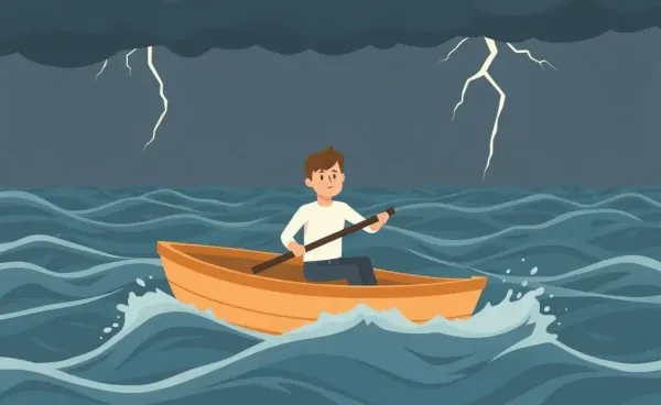 A person confidently navigating a stormy sea