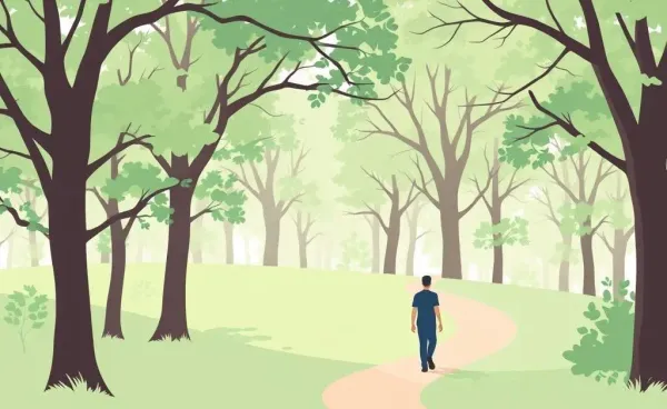Person navigating a path through a serene forest, symbolizing guidance through life insurance decisions