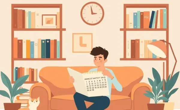 A person thinking over a calendar in a cozy room
