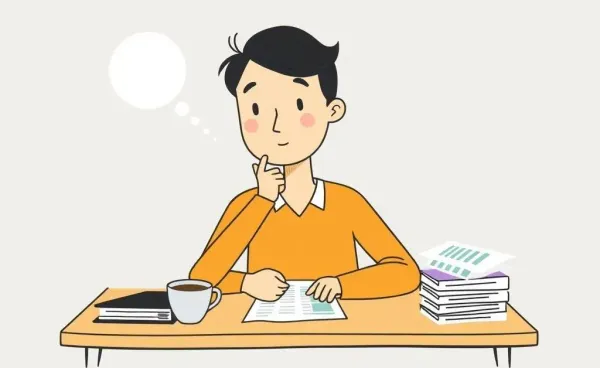 Person at a desk reviewing financial documents with a cup of coffee