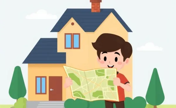Person holding a map in front of a house, symbolizing navigating the mortgage process