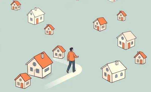Person navigating through a house and dollar sign maze