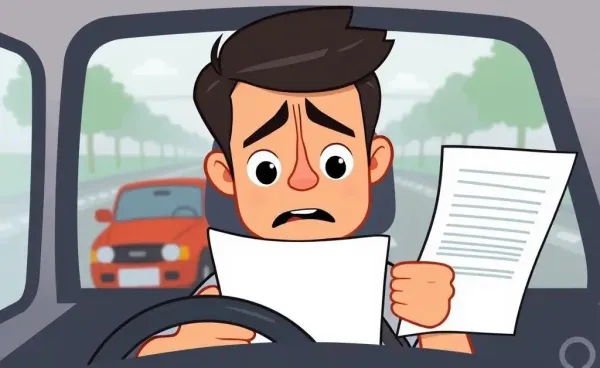 Driver reading a property damage release after a car accident