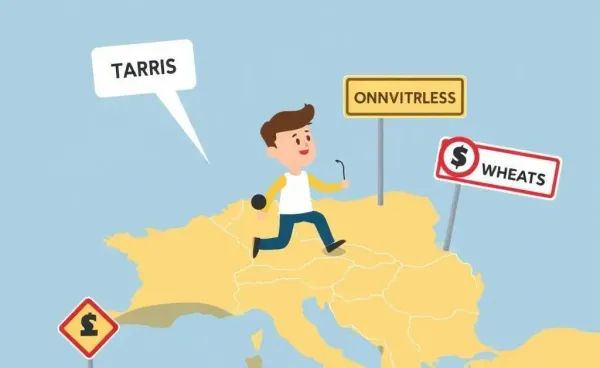 Person navigating tariffs and investments on a map