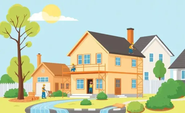 Illustration of new construction causing flooding towards a neighboring property