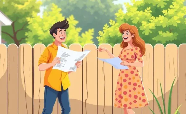 Two neighbors discussing construction plans illustrated in a cartoon style