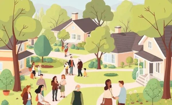 A friendly neighborhood with people interacting warmly
