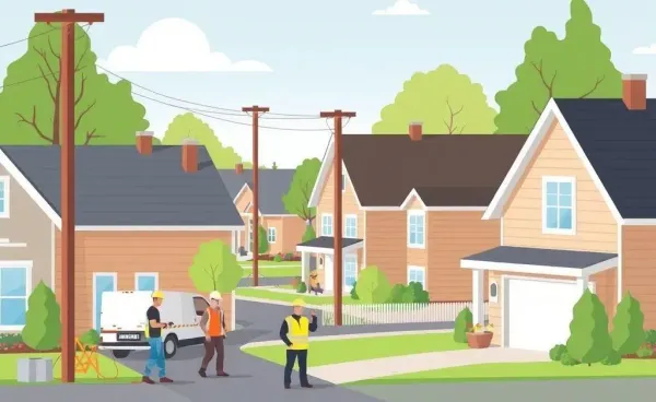 Suburban neighborhood preparing for fiber internet installation