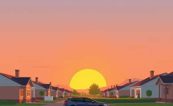 A serene neighborhood street with a car, symbolizing calm and timely decision-making.