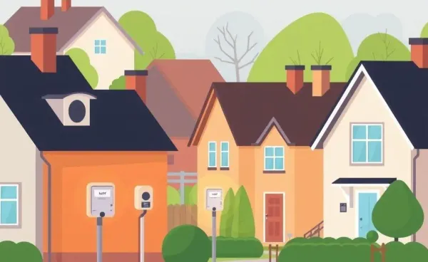 Illustration of a neighborhood with utility meters