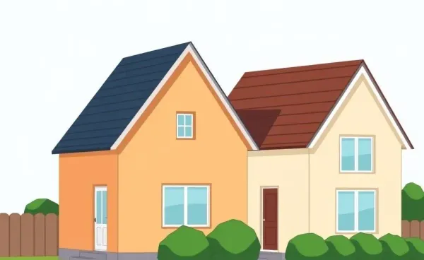 Cartoon of neighboring houses with different rooflines causing shade