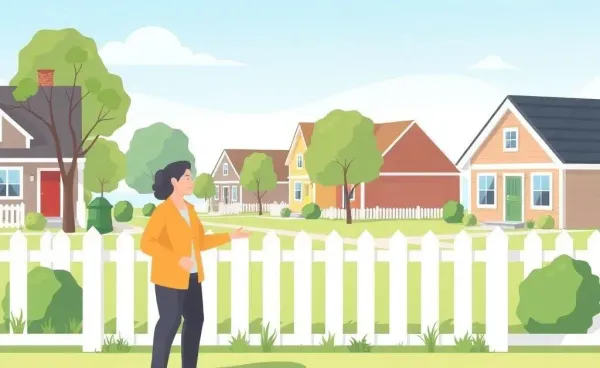 Two neighbors having a friendly conversation over a garden fence