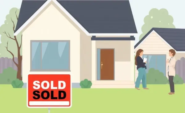 House with a sold sign and neighbors chatting amicably
