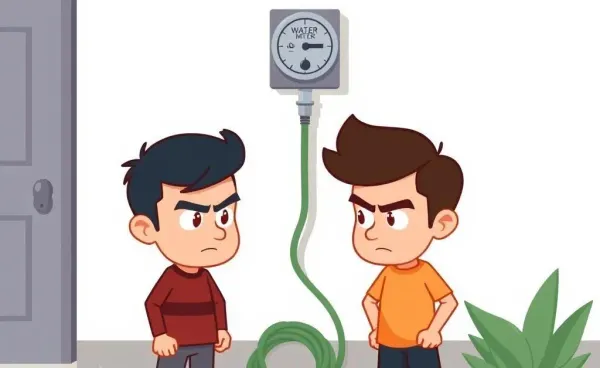 Neighbors checking a water meter with suspicion