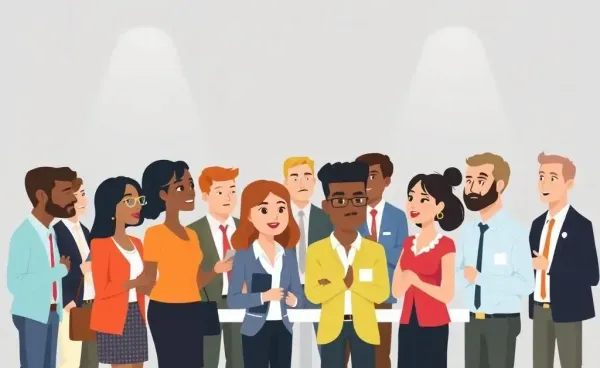 Diverse group of professionals networking at a financial seminar