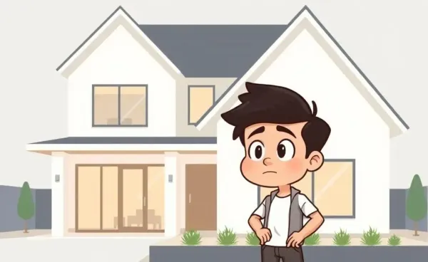 Person inspecting a new build house with a perplexed expression