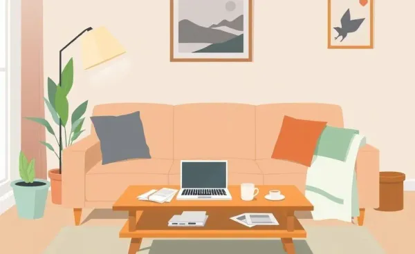 A cozy, inviting living room setup with financial documents on a table