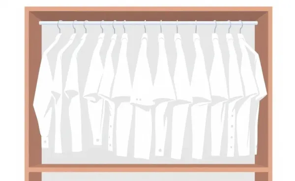 Cartoon illustration of a wardrobe with white shirts