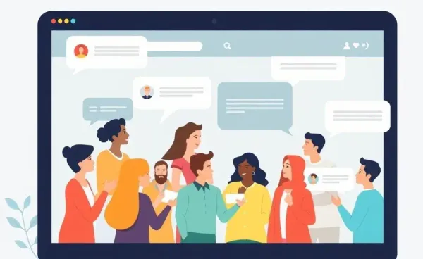 Cartoon of an online community discussing policy changes