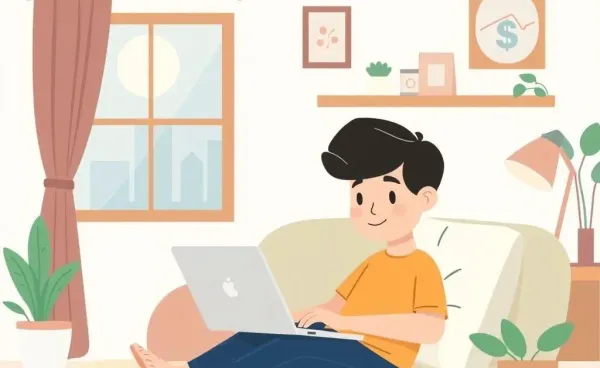 A calm person using a laptop for online investing