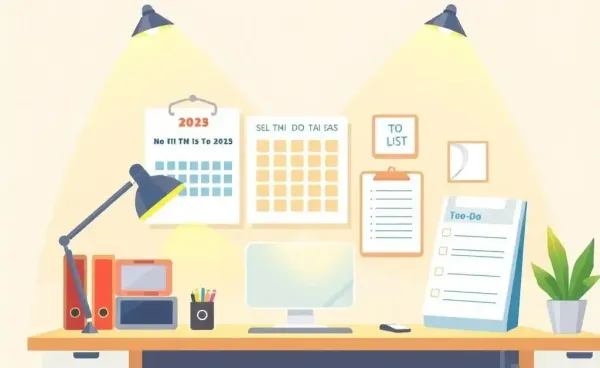 A tidy desk with a calendar and to-do list