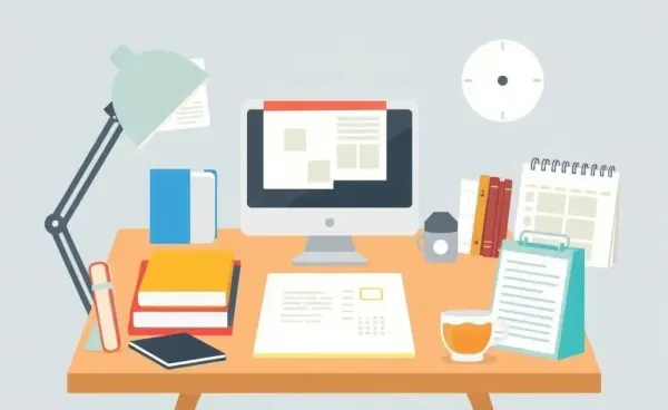 A neatly organized workspace with productivity tools